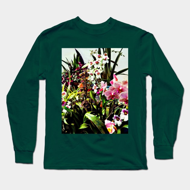 Orchids in the Garden Center Long Sleeve T-Shirt by SusanSavad